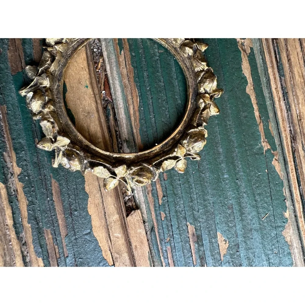Vintage Gold Tone Ornate Floral Rose Round Frame Rhinestone Accents 3 Inch